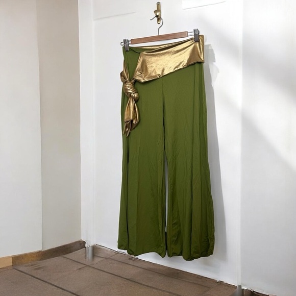 Vintage Y2K wide leg Apple green bling tie up pants Fairycore woodland Y2K XL - Picture 1 of 6